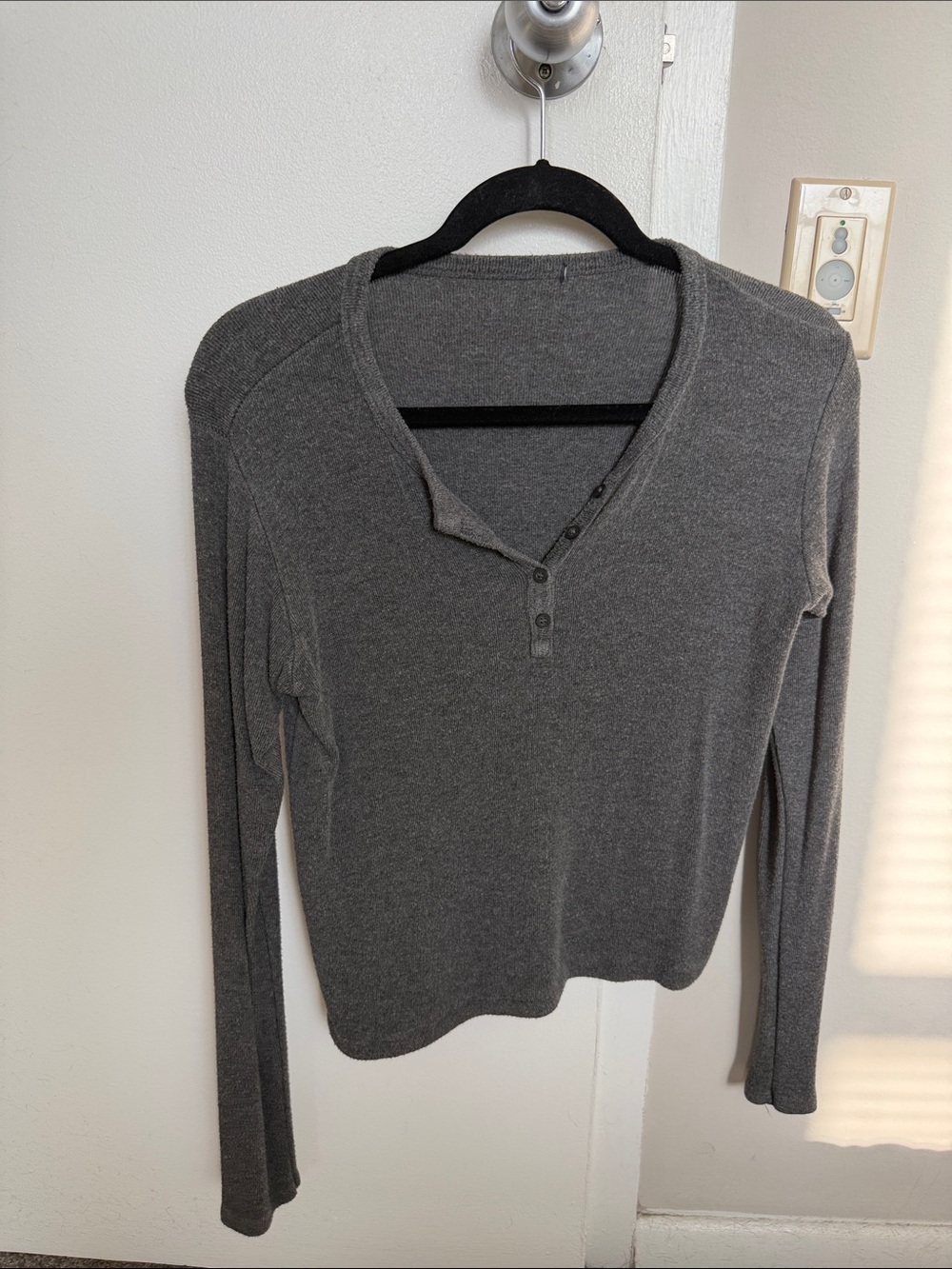 Women's Gray Henley Sweater